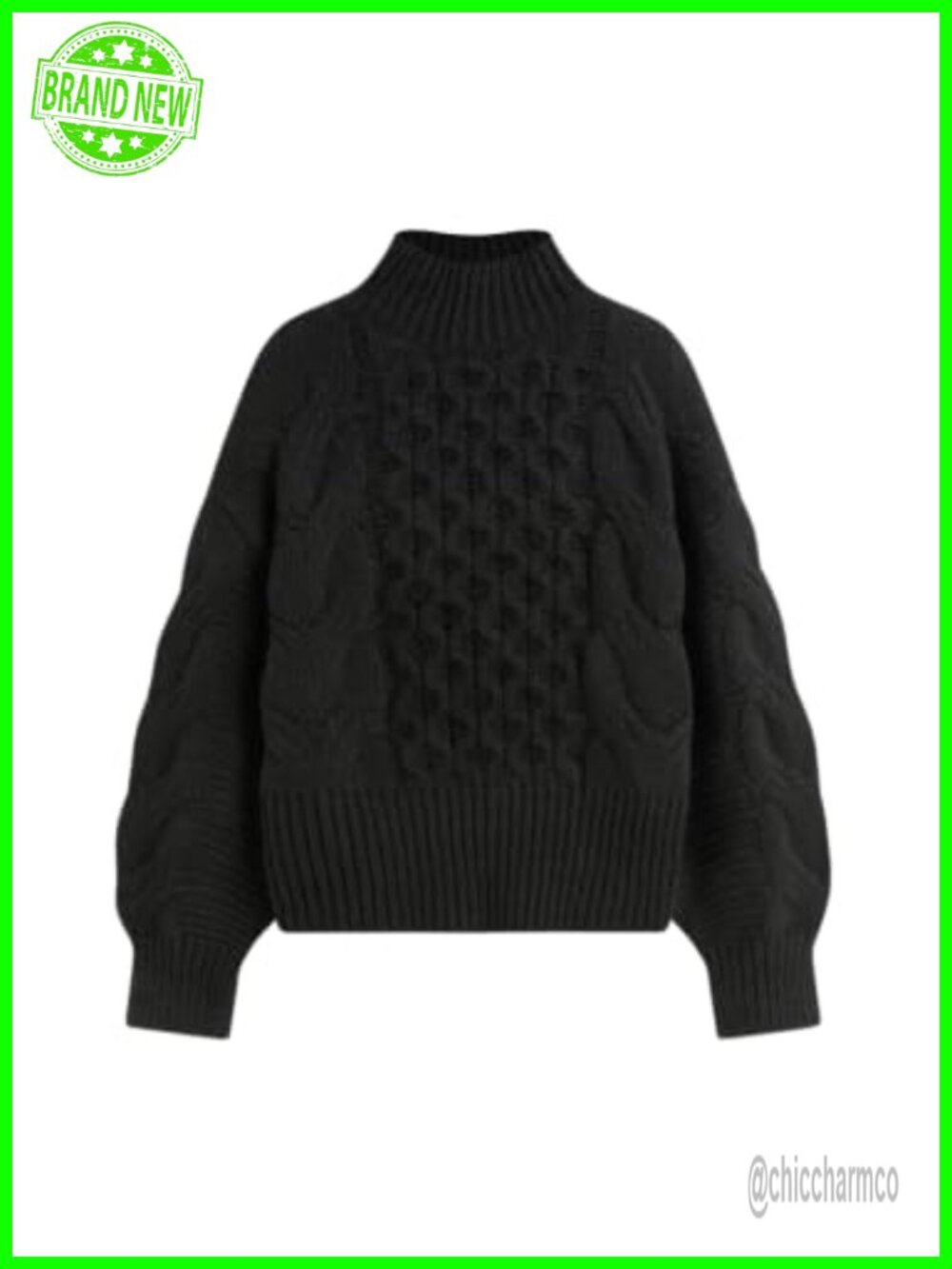 Cable Knit Mock Turtleneck Long Sleeve Cropped Sweater Pullover